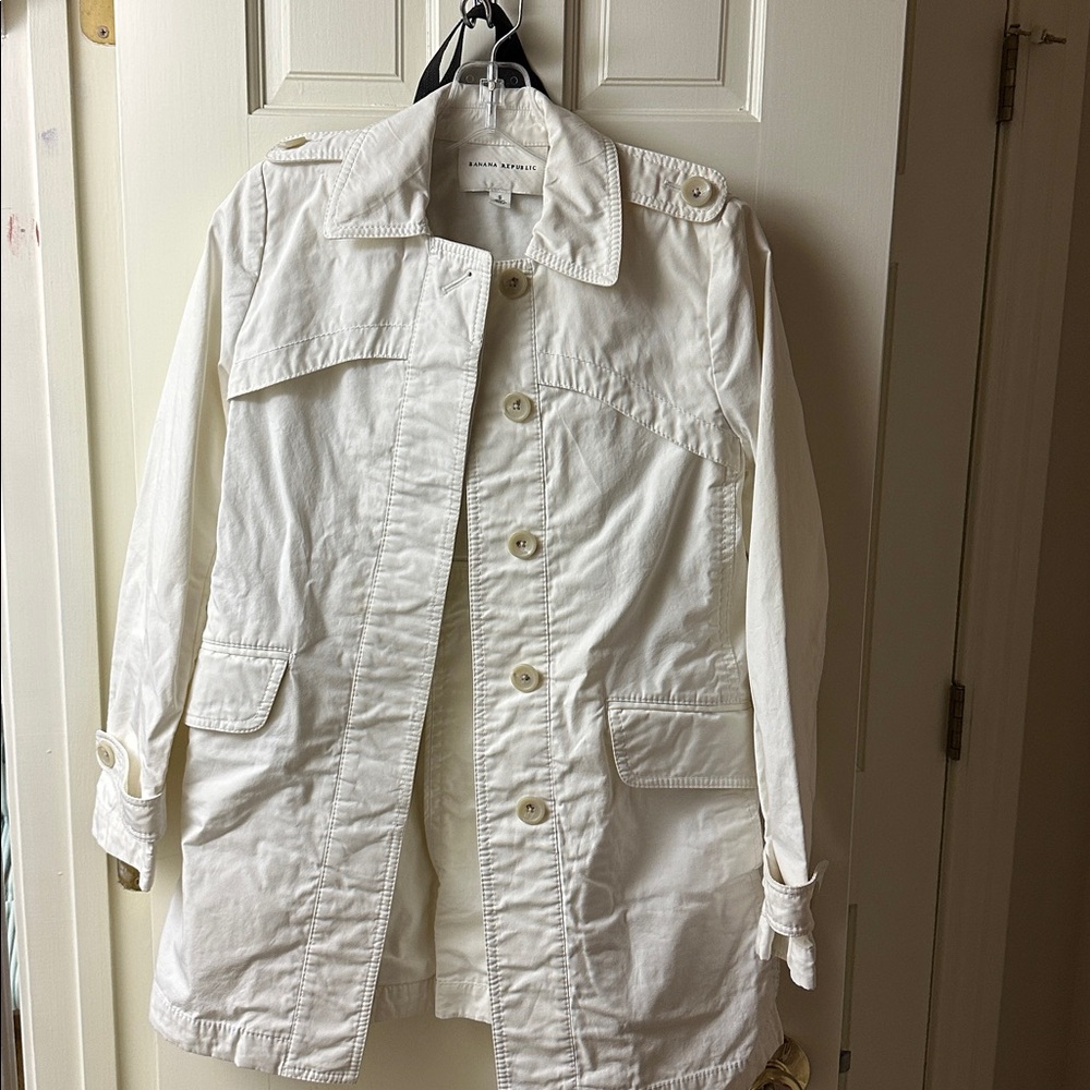 Banana Republic White Trench Coat Crisp Cotton Blend